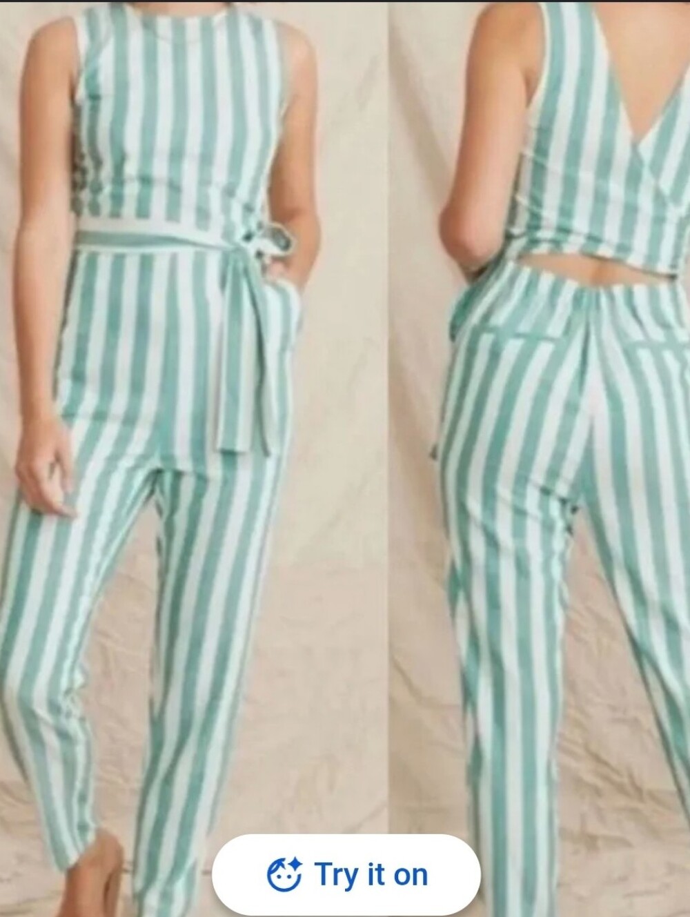Marine‎ Layer Teal and White Vertical Stripe Wide-Leg Jumpsuit. Size S